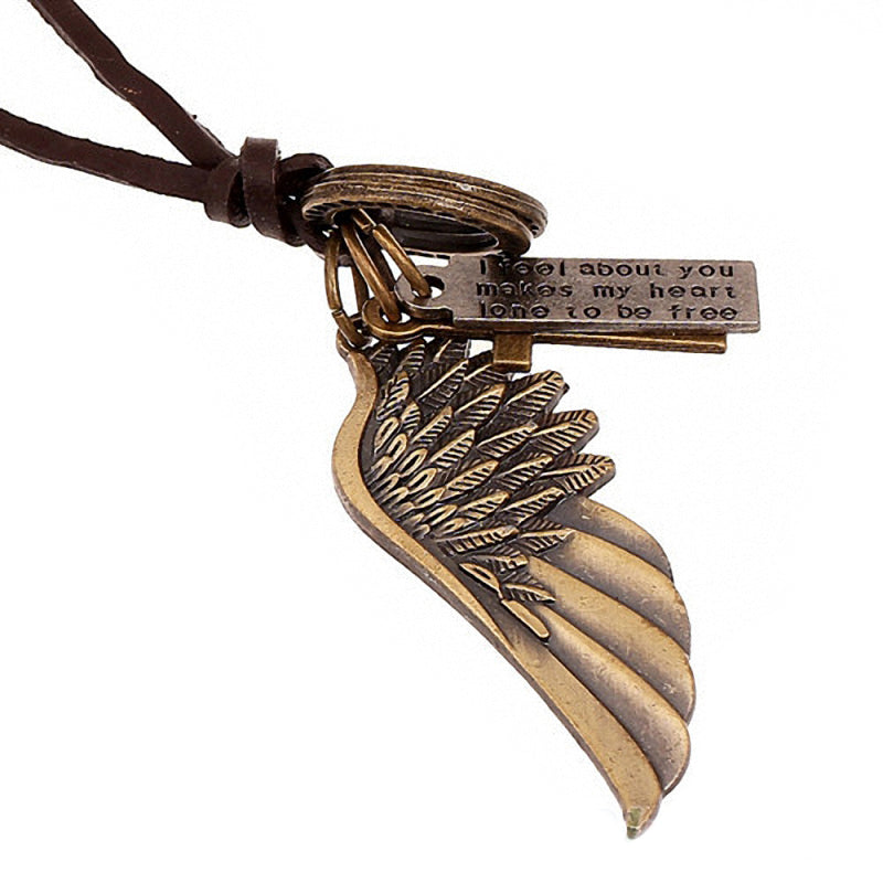 Antique Angel Wing Leather Necklace / Charms Pendants Jewelry