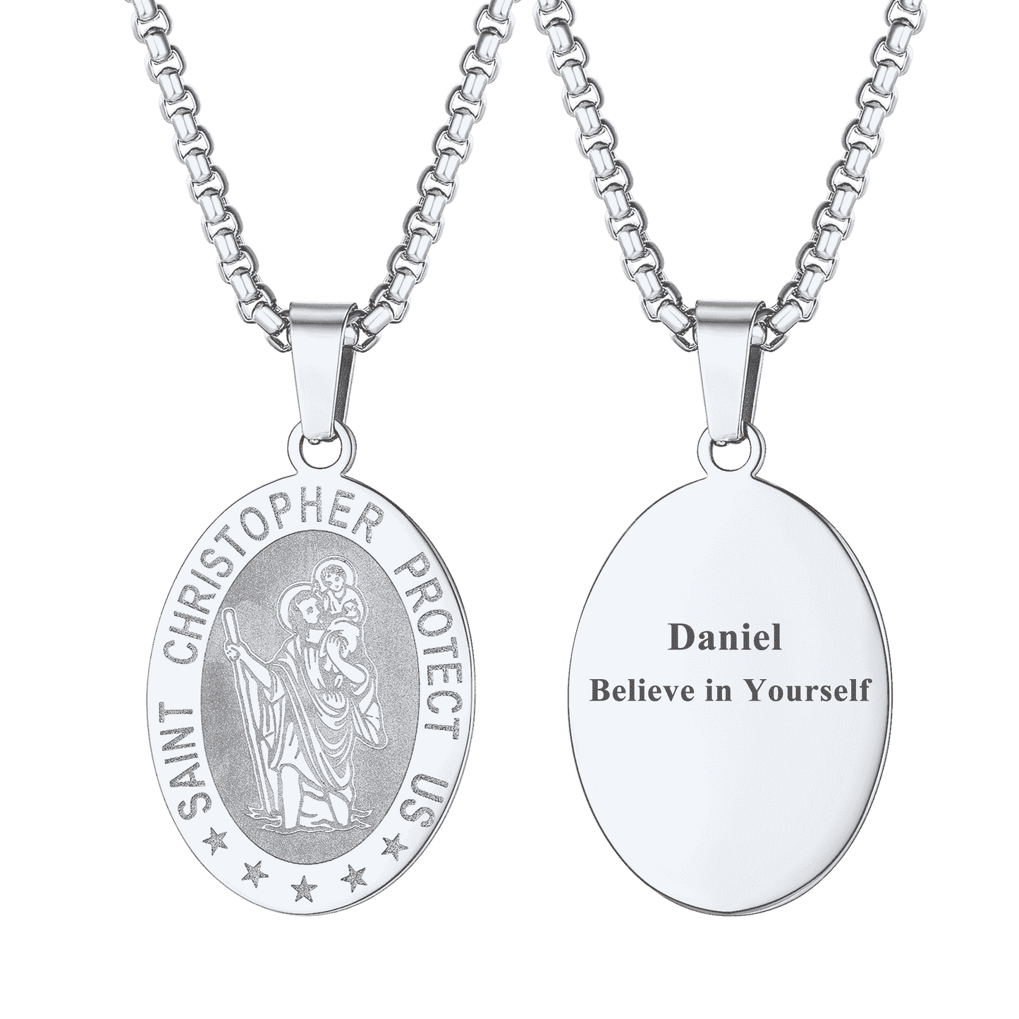 Oval Christian Saint Christopher Protection Medal Necklace for