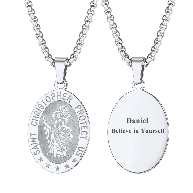 Oval Christian Saint Christopher Protection Medal Necklace for