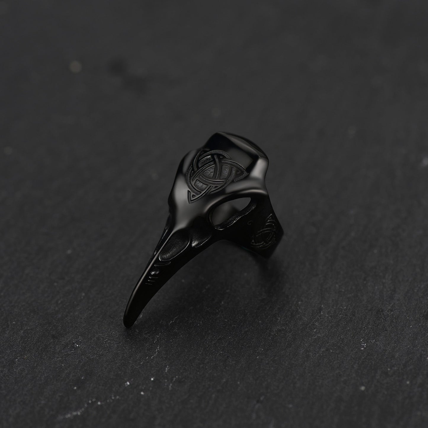 Viking Raven Skull Ring With Celtic Knot for