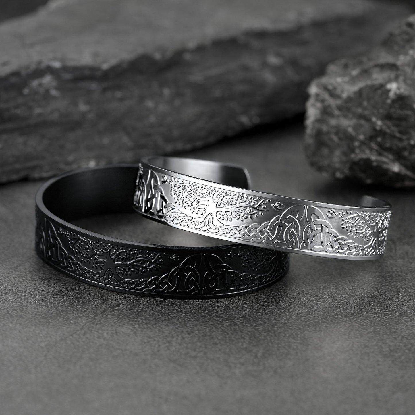 Engraved Viking Jewelry Bangle Bracelet With Celtic Tree of Life
