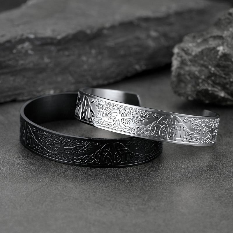 Engraved Viking Jewelry Bangle Bracelet With Celtic Tree of Life