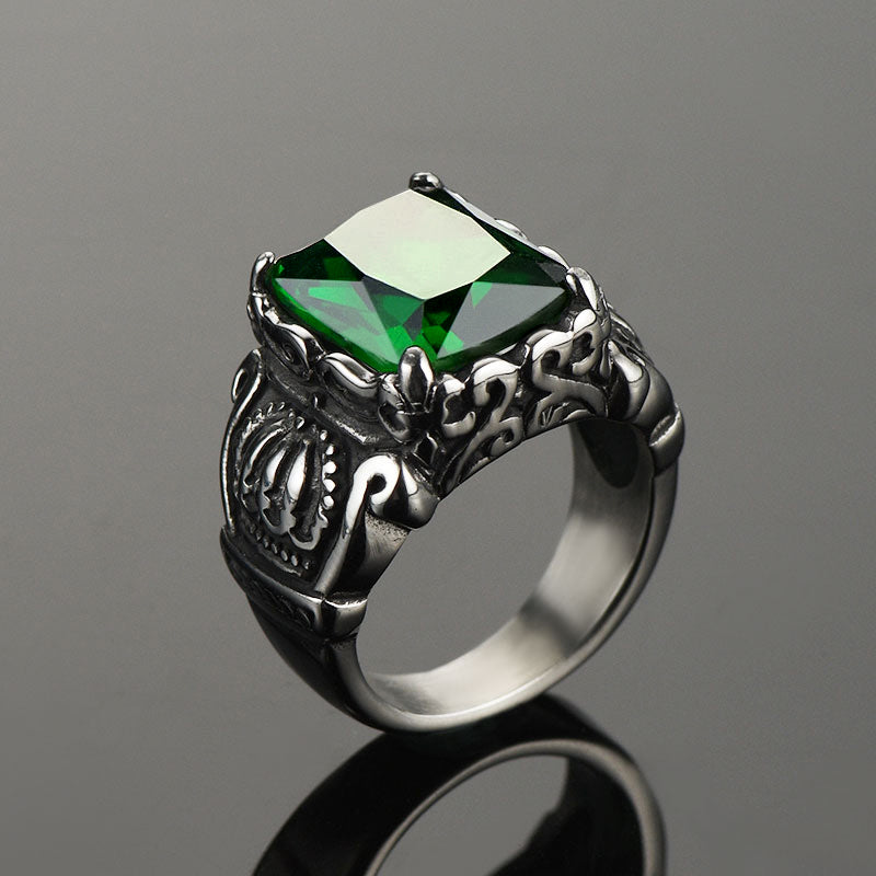 Flash Crystal Crown Green Emerald Ring for