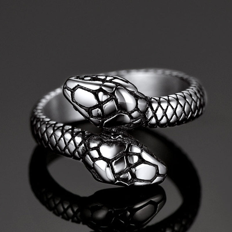 Biker Double Head Snake Stainless Steel Ring for
