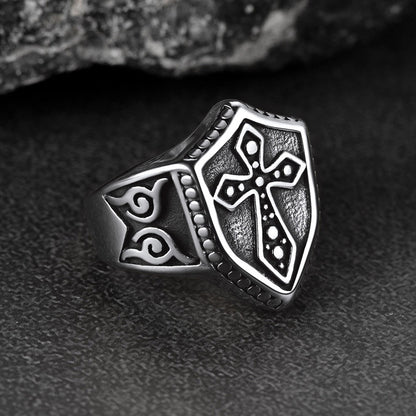 Shield Crusader Templar Cross Stainless Steel Ring for