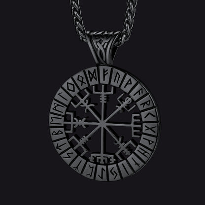 Viking Runes Vegvisir Compass Necklace Pendant for