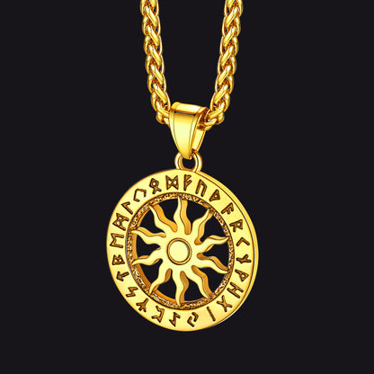 Viking Sun Wheel Rune Pendant Necklace for
