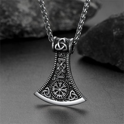 Battle Axe Viking Pendant Necklace With Compass for
