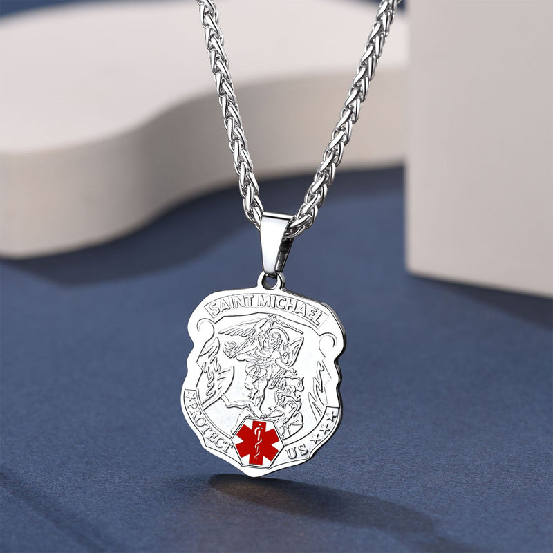 Engraved St. Michael Medical Alert Id Necklace for