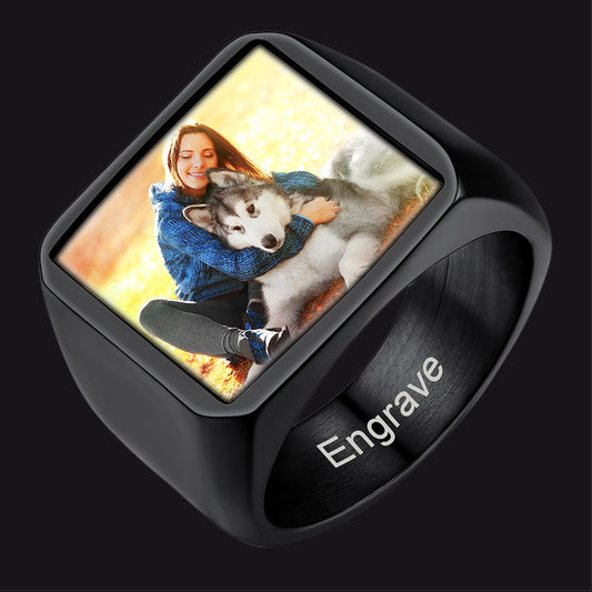 Customized Square Picture Signet Ring With Photo for