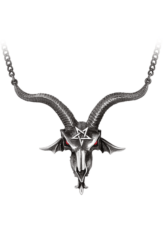Baphomet Skull Necklace With Red Crystal Eyes and Horns