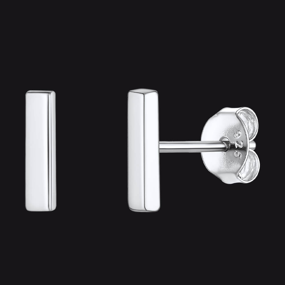 Sterling Silver Simple Bar Stud Earrings for
