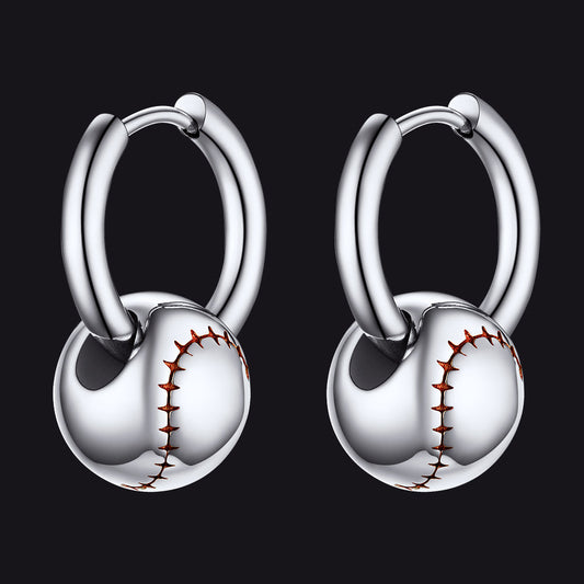 Baseball Drop Hoop Earrings for