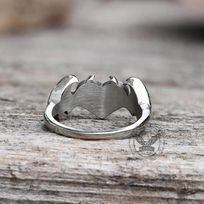 Bat and Heart Stainless Steel Gothic Ring