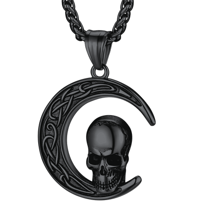 Flash Celtic Crescent Moon Skull Necklace for