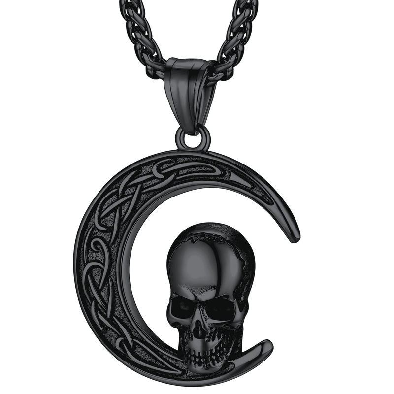 Flash Celtic Crescent Moon Skull Necklace for
