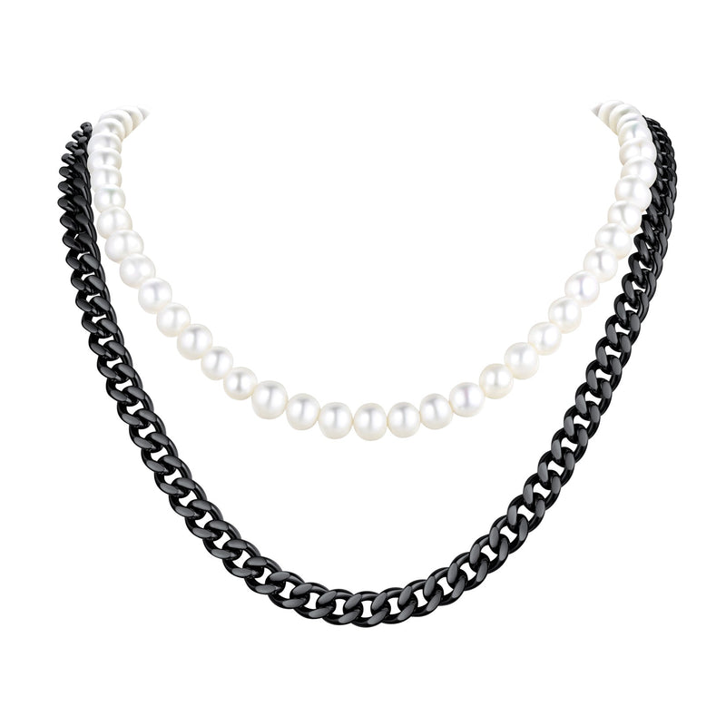 Freshwater Pearl & Cuban Link Chain Necklace for