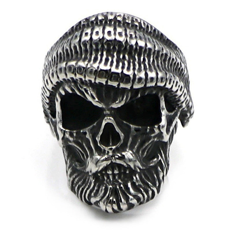 Bearded Skull Ring / 925 Sterling Silver Adjustable Rings / Gothic Punk Rock Biker Jewelry