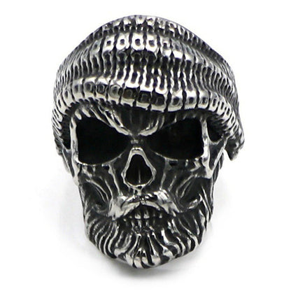 Bearded Skull Ring / 925 Sterling Silver Adjustable Rings / Gothic Punk Rock Biker Jewelry