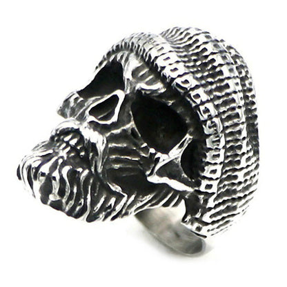 Bearded Skull Ring / 925 Sterling Silver Adjustable Rings / Gothic Punk Rock Biker Jewelry