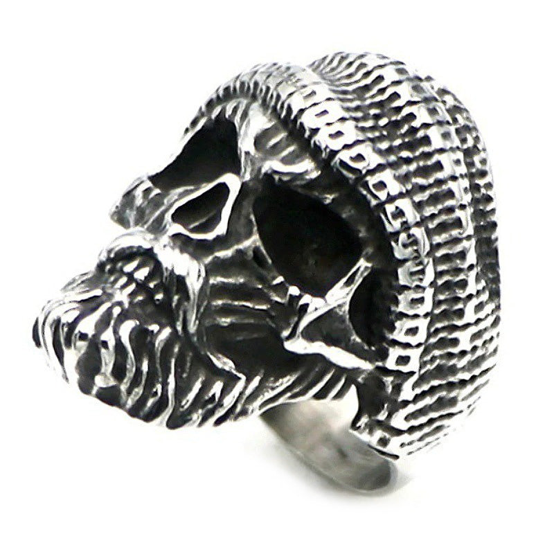 Bearded Skull Ring / 925 Sterling Silver Adjustable Rings / Gothic Punk Rock Biker Jewelry
