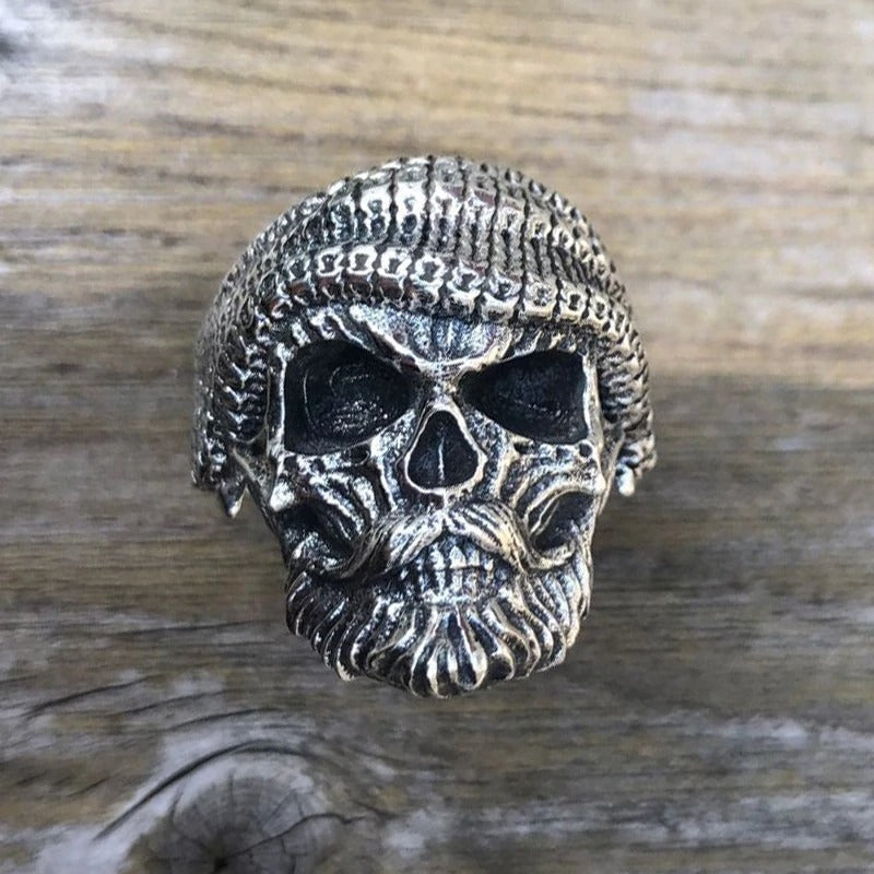 Bearded Skull Ring / 925 Sterling Silver Adjustable Rings / Gothic Punk Rock Biker Jewelry
