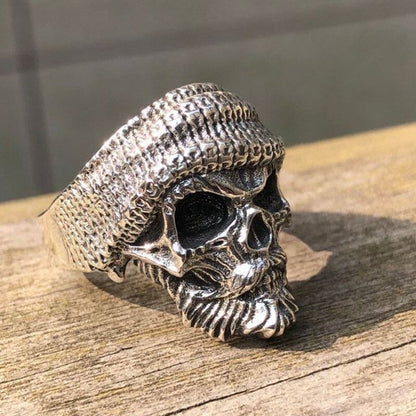 Bearded Skull Ring / 925 Sterling Silver Adjustable Rings / Gothic Punk Rock Biker Jewelry