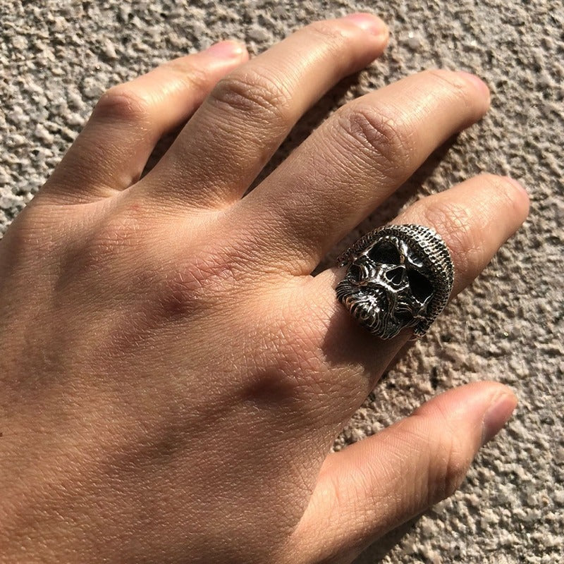 Bearded Skull Ring / 925 Sterling Silver Adjustable Rings / Gothic Punk Rock Biker Jewelry