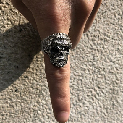 Bearded Skull Ring / 925 Sterling Silver Adjustable Rings / Gothic Punk Rock Biker Jewelry