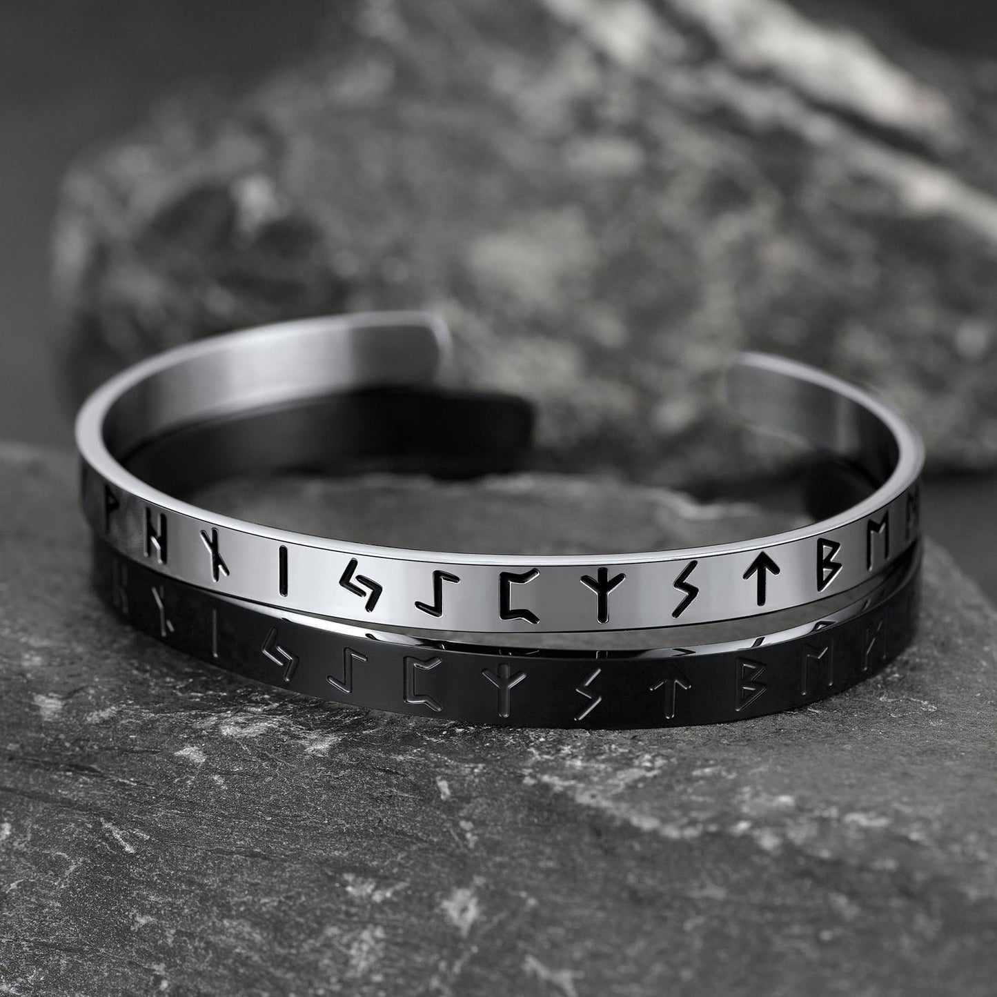 Norse Viking Runes Bangle Cuff Bracelet for