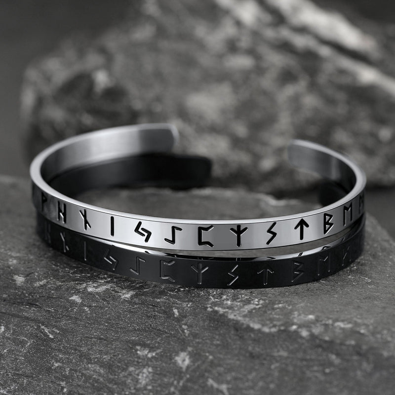Norse Viking Runes Bangle Cuff Bracelet for