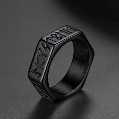 Norse Viking Hexagon Runes Band Ring for