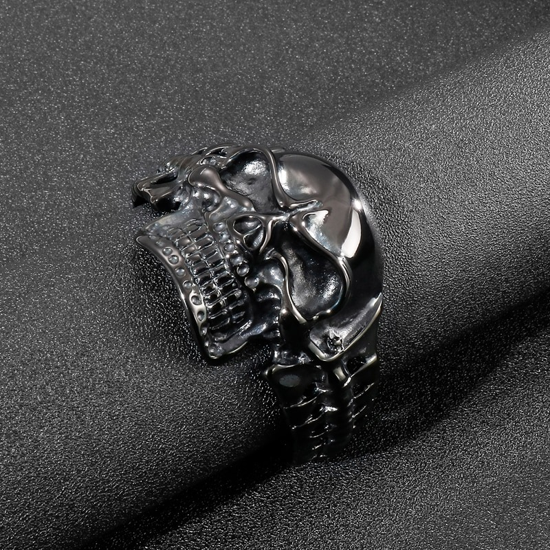 Biker Skull Stainless Steel Black Color Bracelet / Gothic Male Open Bracelets