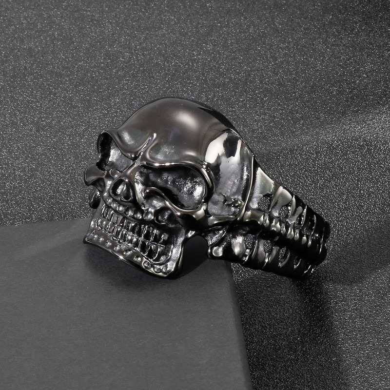 Biker Skull Stainless Steel Black Color Bracelet / Gothic Male Open Bracelets