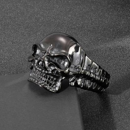 Biker Skull Stainless Steel Black Color Bracelet / Gothic Male Open Bracelets