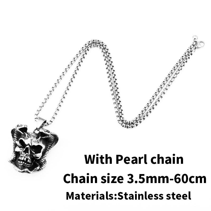 Biker Pendant Necklace With Devil Skull Skeleton / Punk Pendant Stainless Steel / Popular Jewelry