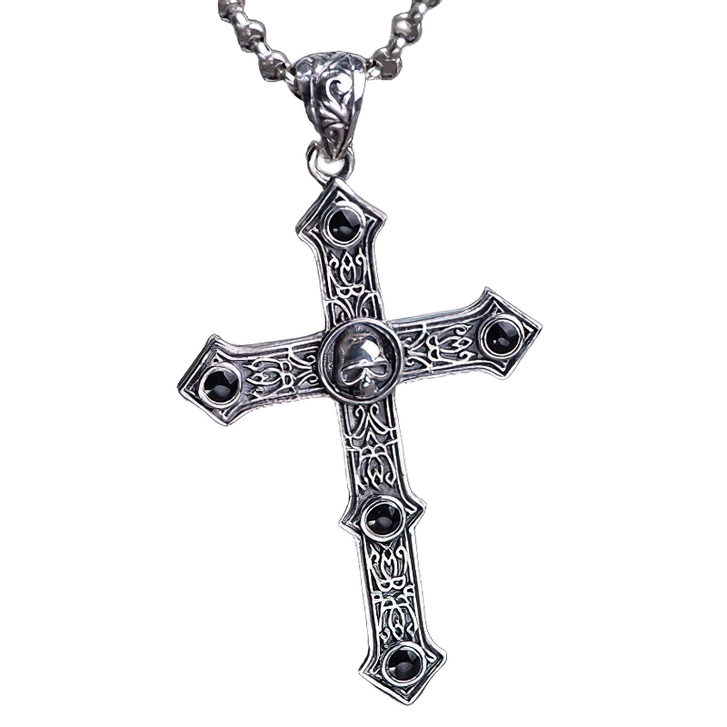 Biker 925 Sterling Silver Cross With Skull / Alternative Pendant