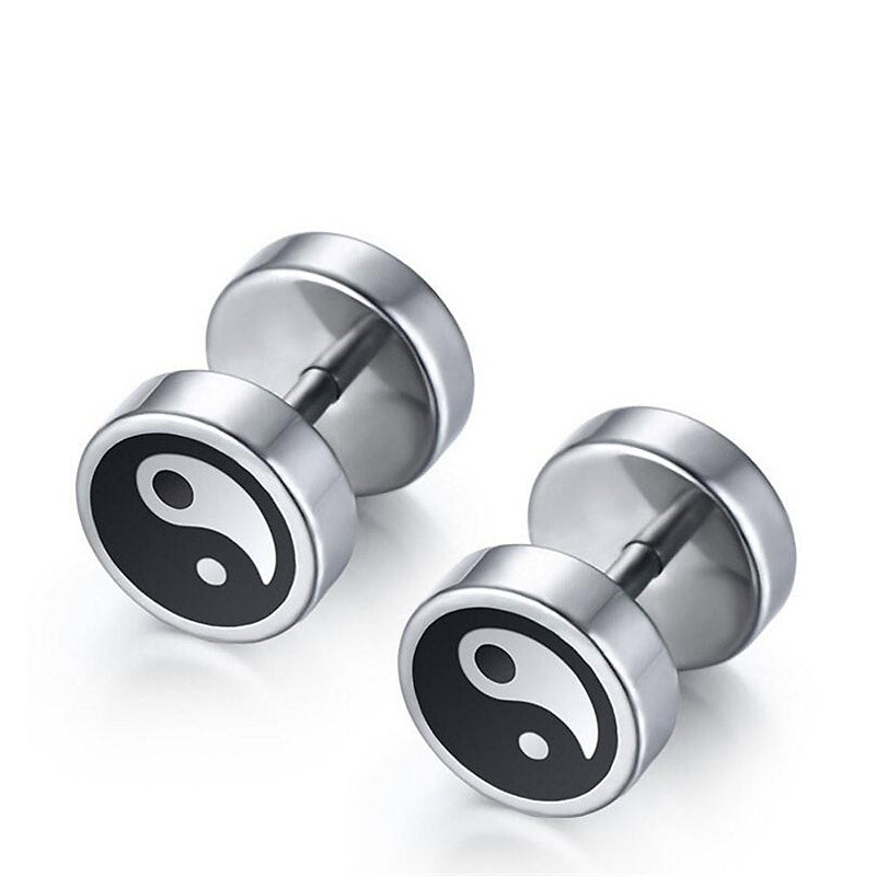 Black and White Cool Stud Earrings / Stainless Steel Pattern Jewelry
