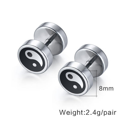 Black and White Cool Stud Earrings / Stainless Steel Pattern Jewelry
