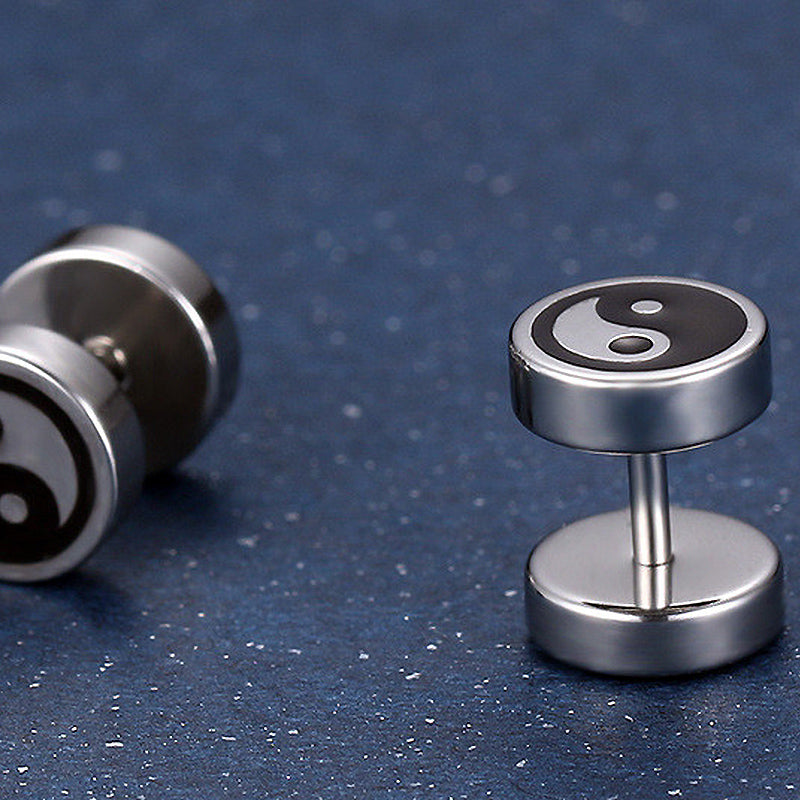 Black and White Cool Stud Earrings / Stainless Steel Pattern Jewelry
