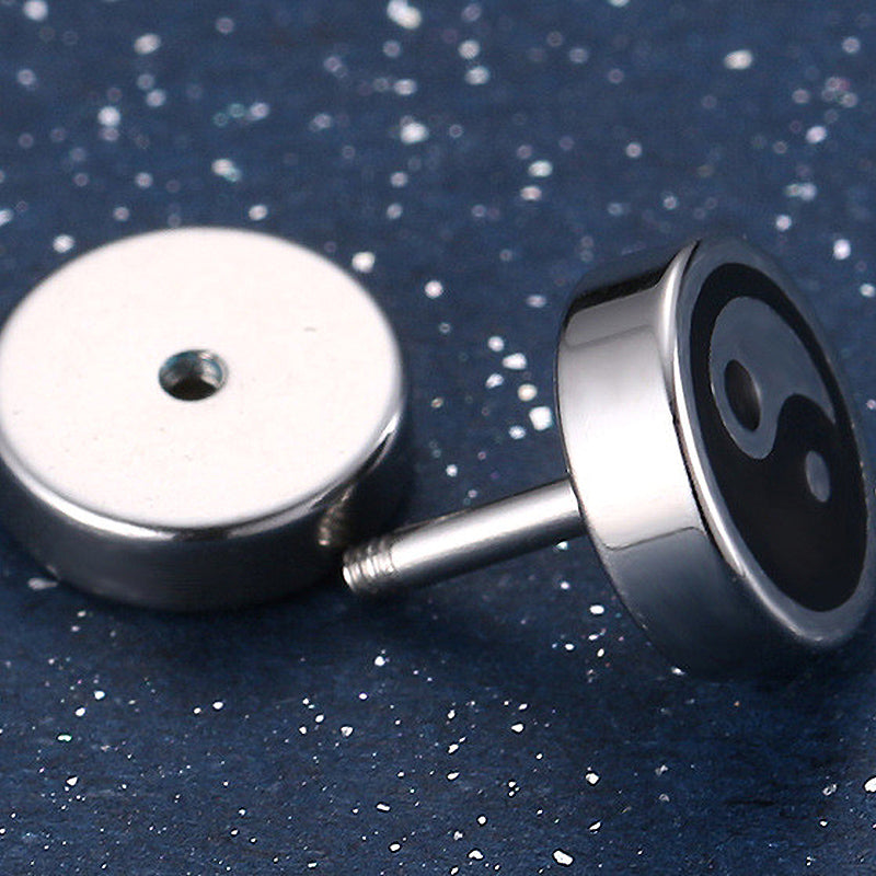 Black and White Cool Stud Earrings / Stainless Steel Pattern Jewelry