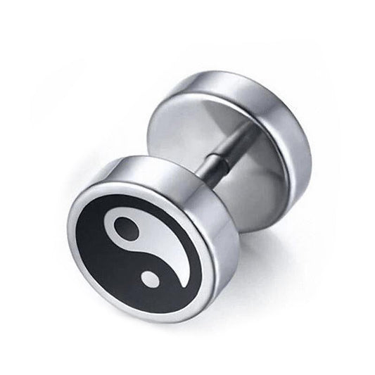 Black and White Cool Stud Earrings / Stainless Steel Pattern Jewelry