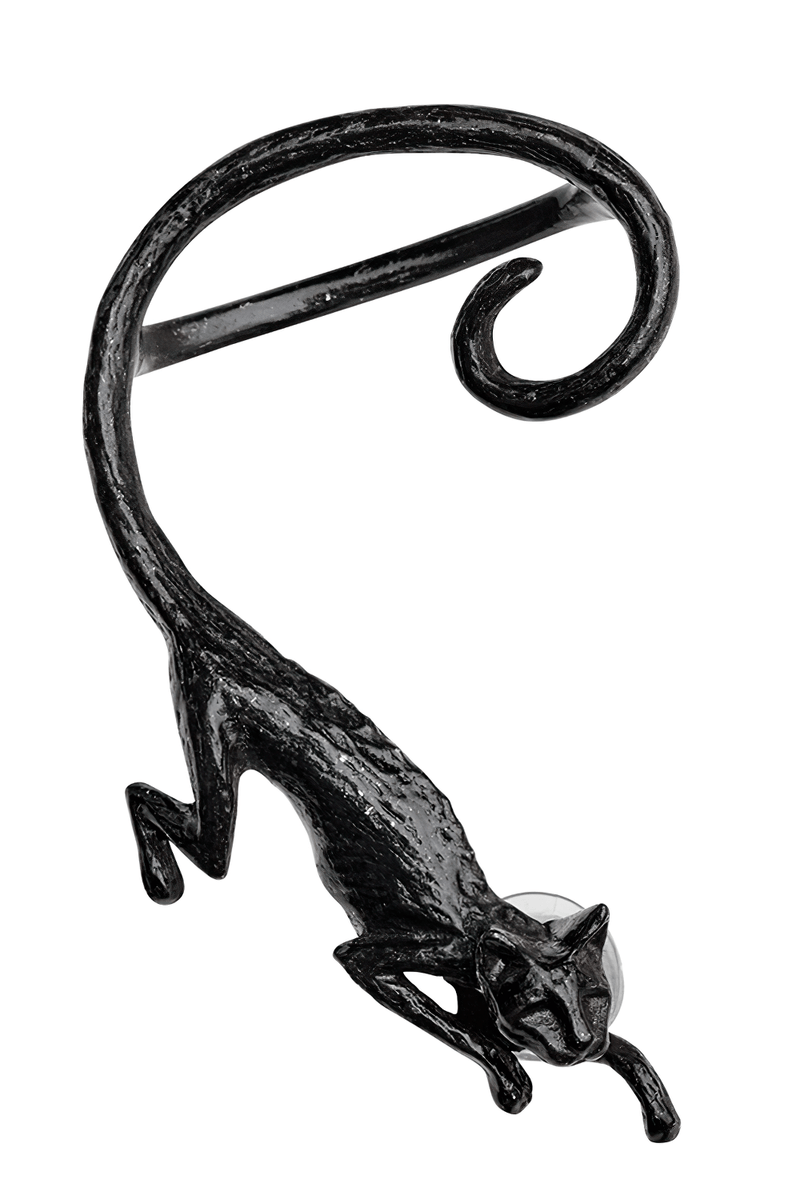 Black Cat Earwrap in Pewter With Curled Tail Design