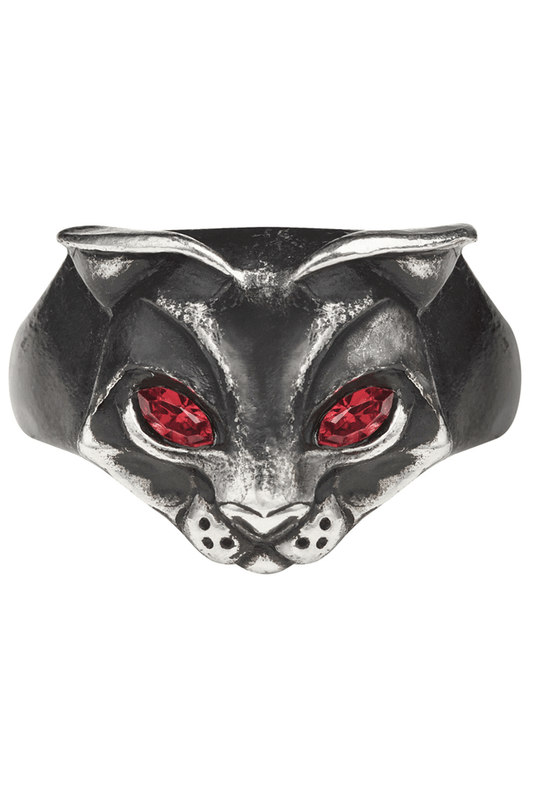 Black Cat Ring With Red Crystal Eyes Gothic Style
