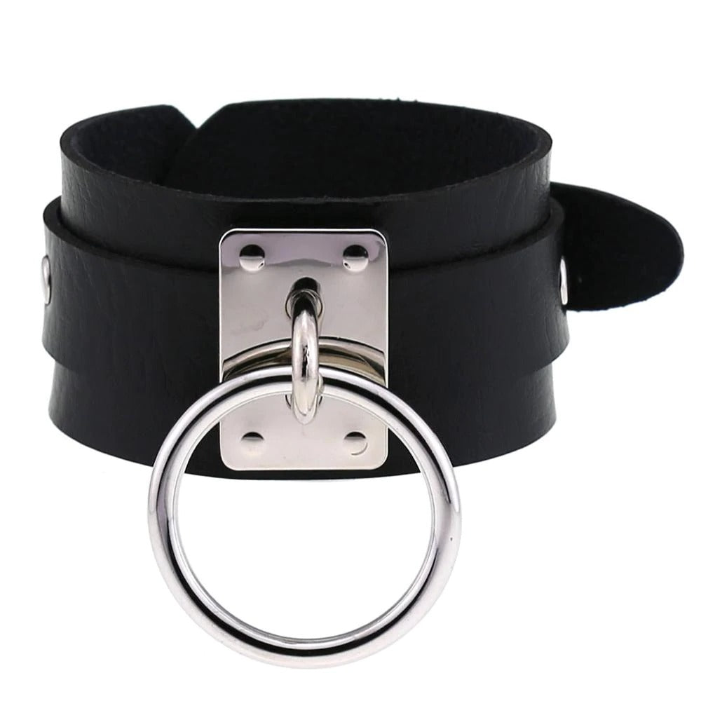Black Leather Wristband / Bracelet for and / Rock Style Jewelry