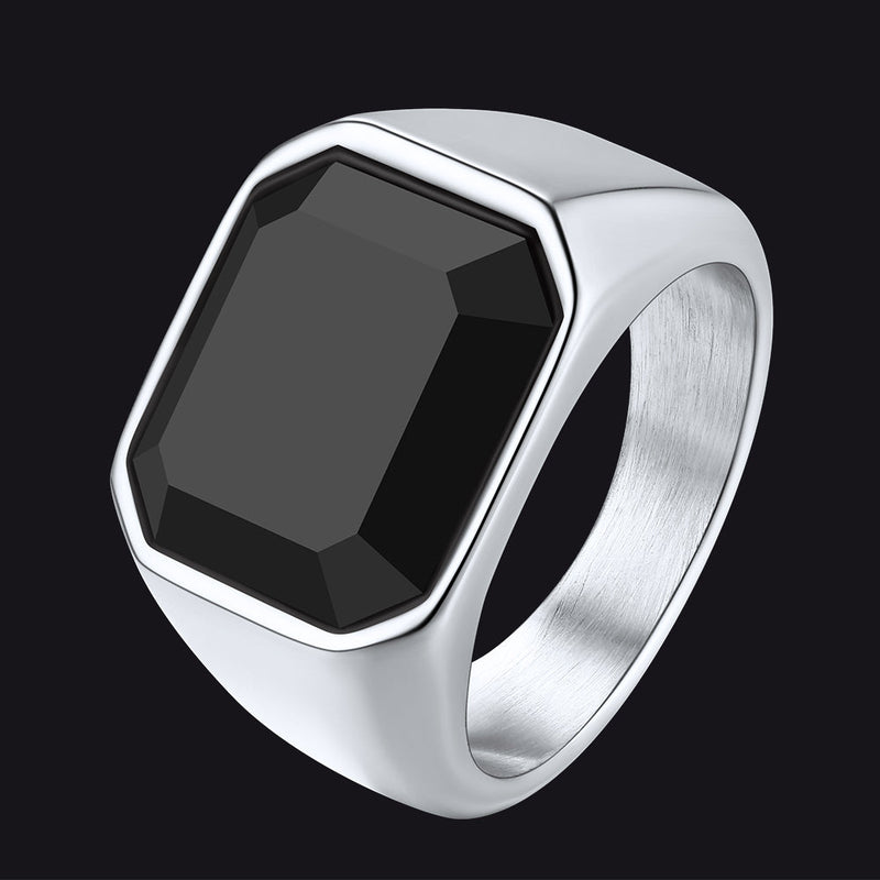 Engraved Black Onyx Signet Ring for