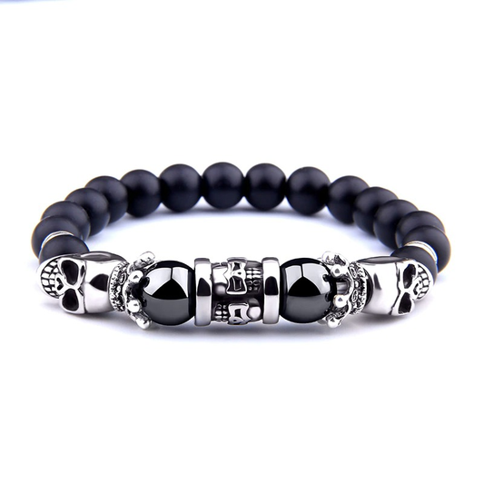 Black Onyx Stone Antique Skull Head Bracelet / Metal Bracelets of Beaded for and