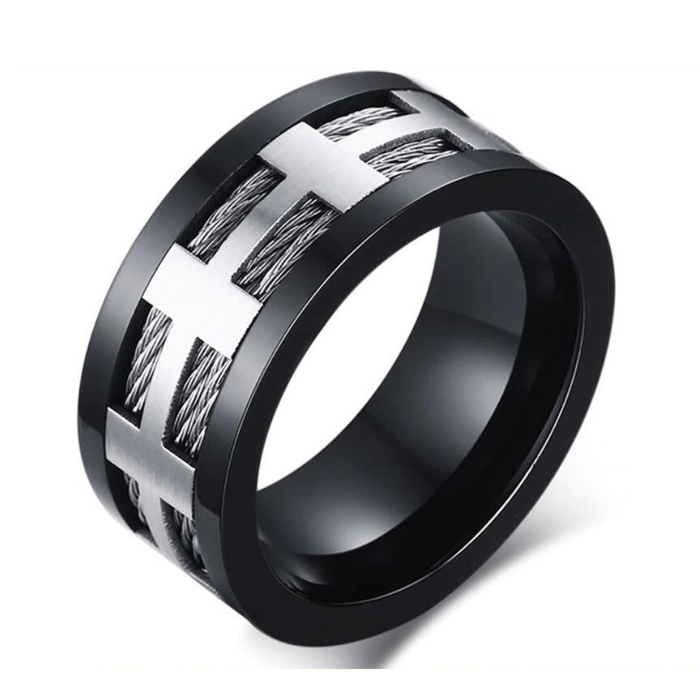 Black Plating 316l Stainless Steel Ring / Matte Finish Punk Style Ring Jewelry