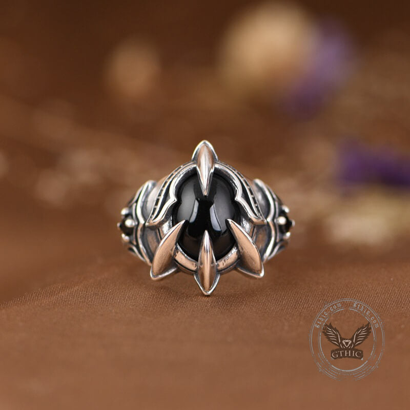 Black Agate Dragon Claw Sterling Silver Open Ring