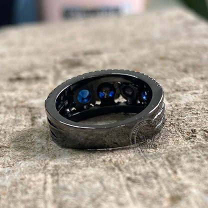 Black Flower Skull Inlaid Zircon Brass Ring